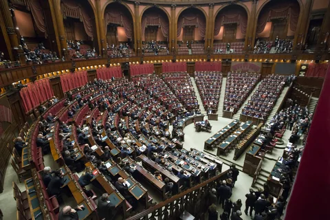 An ornate legislative chamber, used as a general illustration of political institutions